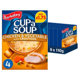 Batchelors Cup a Soup Chicken & Vegetable with Croutons 4 Instant Soup Sachets 110g (Case of 9)  Honesty Sales U.K